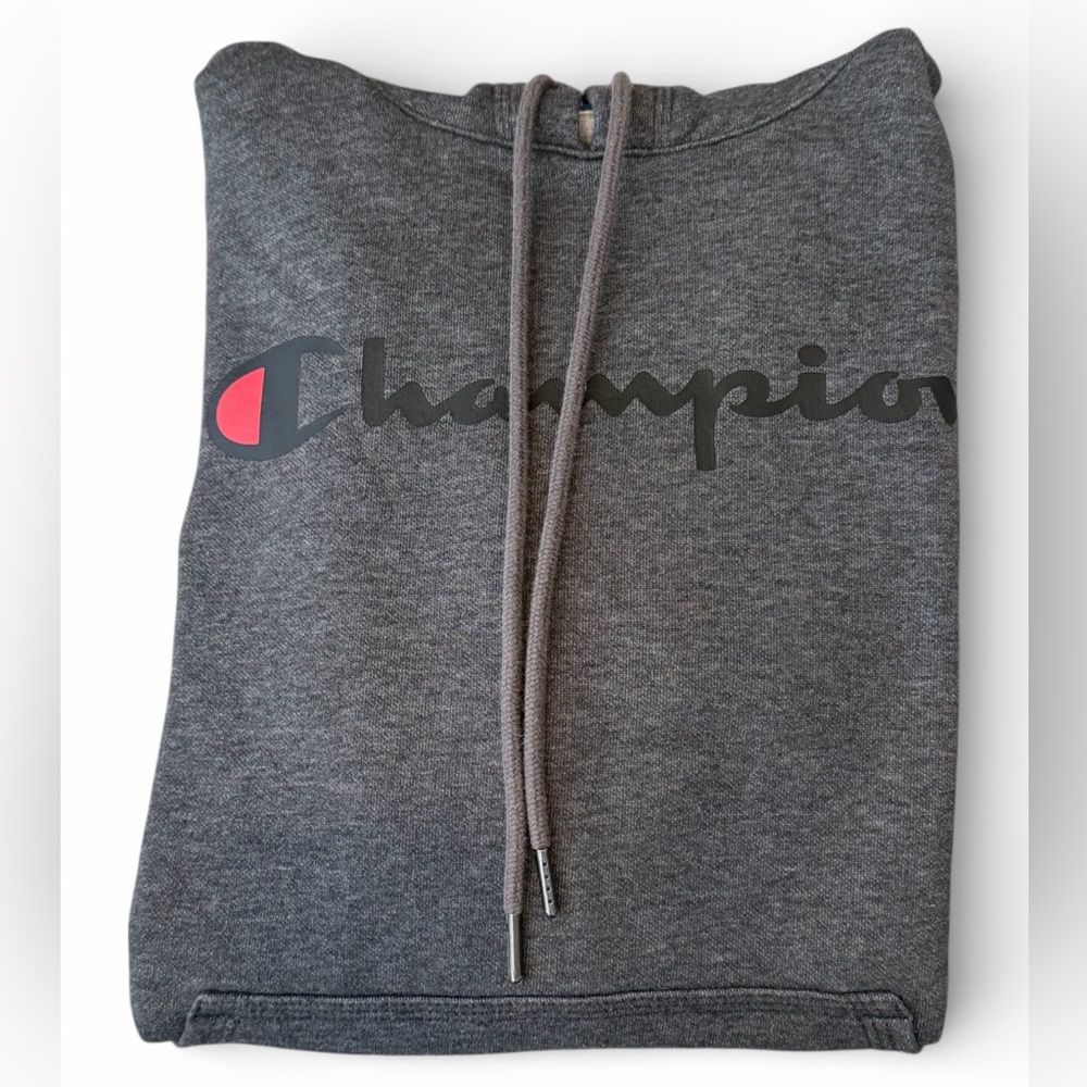 Champion Men's Small Charcoal Grey Powerblend Hoodie Script Logo
